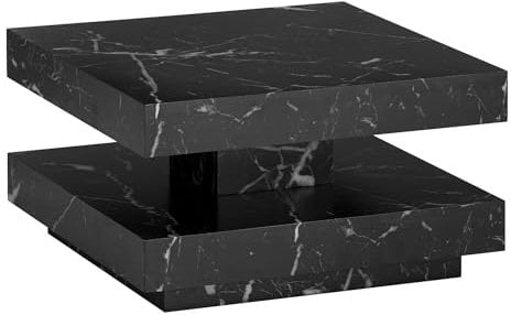 Couchtisch 60x60x34 cm Schwarz Sofatisch in Marmor-Optik Modern | Design Wohnzimmertisch mit Stauraum Quadratisch | Loungetisch Klein | Kaffeetisch