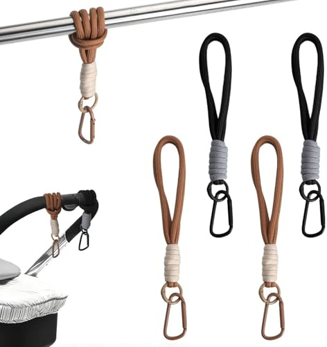 LOLANIUT Paquete de 4 ganchos carro bebe – Ganchos para cochecito para bolsas con ganchos y ganchos para cochecito – mosquetones para bolsos pañales, bolsas de compras, viajes