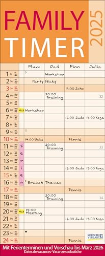 Wandkalender 2025 Family Timer Lifestyle: Familienplaner mit 4 breiten Spalten. Hochwertiger Familienkalender mit Ferienterminen, Vorschau bis März 2026 und nützlichen Zusatzinformationen.