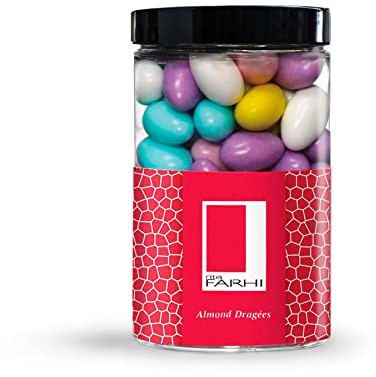 Rita Farhi Assorted Colours Sugared Almond Dragees in a Gift Jar - 350 g - Sugar Almonds Sweets