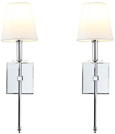 Yosoan Lighting 2 Sets of Vintage Loft Bar Modern Linen Lampshade Wall Light Fittings, Hotel Beside LED Bed Wall Lamp E27 Screw (Chrome)