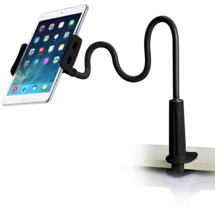 CLM-Tech Cuello de Cisne Soporte para 4-11 Pulgadas Tableta y Teléfono Inteligente, Flexible Ajustable Brazo para Cama y Mesa, Escritorio y mas, 78cm Largo, Negro