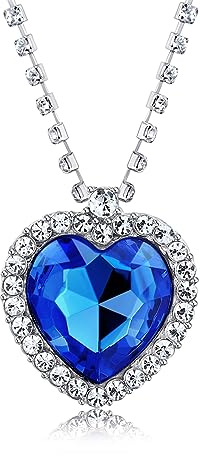 AILUOR Titanic Cœur de l'océan Collier avec pendentif saphir bleu royal avec collier plaqué argent, Cristal, Saphir artificiel