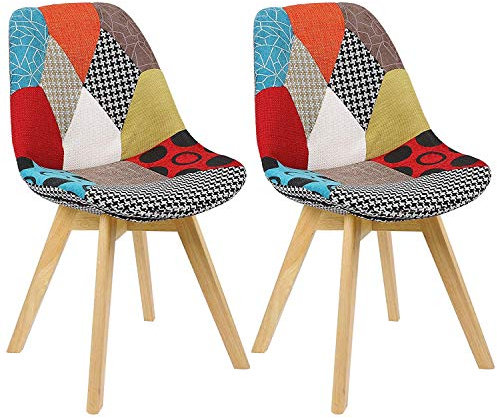 2 chaises de salle à manger en tissu avec pieds en bois massif, tapissé nordique, salon, salle à manger, chambre, bureau, café, salle de réunion (rouge Y, 2)