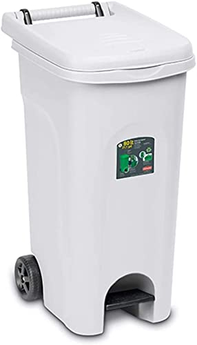 Cubo de basura para la recogida selectiva de basura contenedores con tope para interior y exterior, plástico fuerte, 80 l con ruedas para una movilidad-blanco