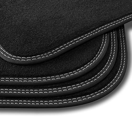 Bär-AfC Auto Fußmatten Premium passend für Mercedes Benz CLC-Klasse W203 2000-2011, Autoteppiche Velours Schwarz, Nubuk Band Schwarz, Doppelnaht Weiß + Weiß, Set 4-teilig, MB02162