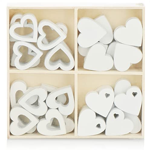 com-four® 32x Herz Streudeko - Kleine Herzen aus Holz in vier Designs - Holz-Herzen für Tischdeko im Frühling, an Ostern, auf Hochzeiten (32 Stück Herz)