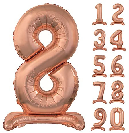 GoDan Beauty&Charm Riesige Luftballons Zahlen 0-9 zum Aufstellen auf dem Tisch 74 cm Folienballon Geburtstagsluftballons Zimmer und Raumdekoration beim Geburtstag Jubiläum Jahrestag (Zahl 8 Rosegold)
