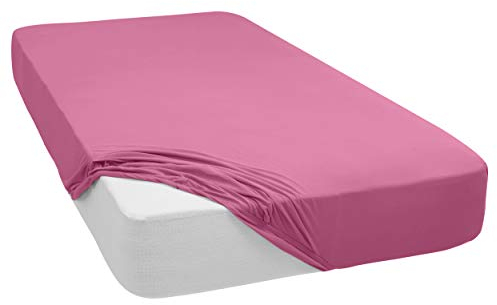 Mixibaby Spannbettlaken Spannbetttuch Baumwolle Jersey Elasthan 90x200cm 140x200 180x200, Maße:90cm x 200cm - 100cm x 200cm, Farbe:Rosa Violett