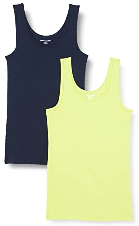Amazon Essentials Top a Canotta Slim Donna, Pacco da 2, Blu Marino/Verde Lime, L