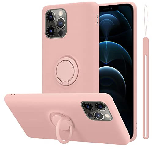 Cadorabo Custodia compatibile con Apple iPhone 12 PRO MAX in LIQUID ROSA - Custodia per Cellulare in Silicone TPU Flessibile con Anello - Paraurti per Cover Posteriore Ultra Sottile
