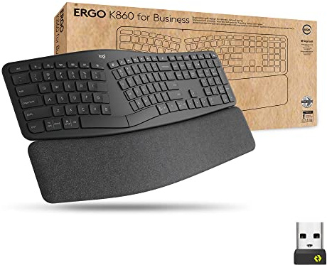 Logitech Ergo K860 Split Wireless Keyboard for Business - Ergonomic Design, Secured Logi Bolt Technology, Bluetooth, Globally Certified, Windows/Mac/Chrome/Linux - Graphite