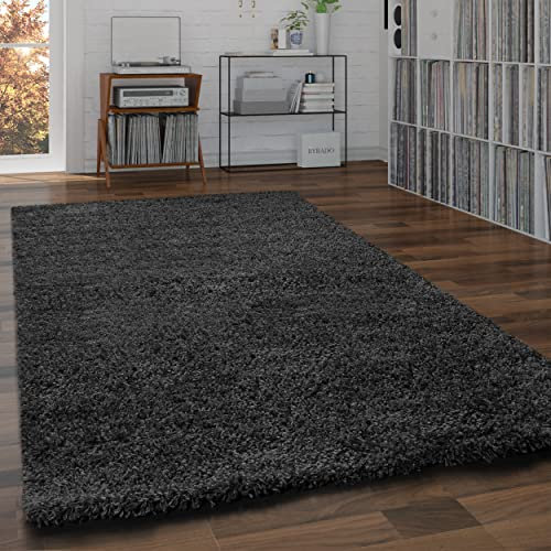 Paco Home Shaggy Teppich Hochflor Flauschig Wohnzimmer Uni In Versch. Farben & Größen, Grösse:70x140 cm, Farbe:Anthrazit