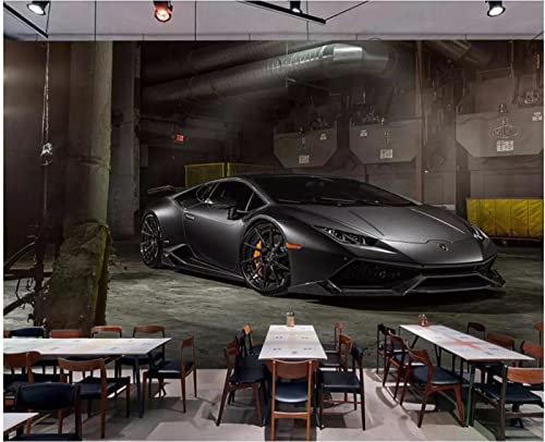 WJYMJJ Papier Peint Murale 3D voiture de sport noire 300x210 cm Papier peint intissé Photo Mural Décoration Murale Salon Chambre
