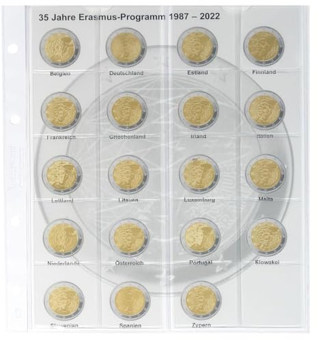 LINDNER Das Original Vordruckblatt Karat für 2 Euro-Gedenkmünzen: 2 Euro-Gemeinschaftsausgabe '35 Jahre Erasmus-Programm' Aller 19 Euro-Länder