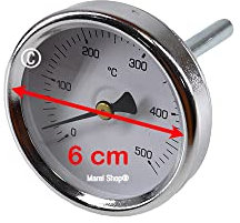 Marel Shop® - Termometro cottura 0-500° diametro 6 cm lunghezza sonda 9,5 cm per vari usi compatibile con forni a legna e barbecue