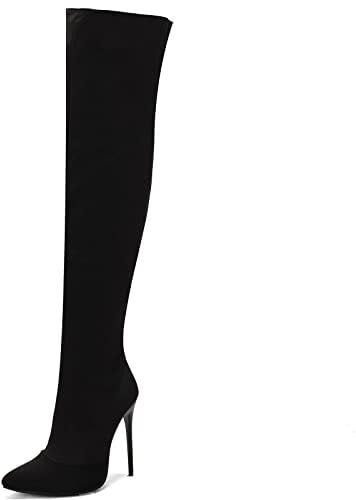 CUTEHEELS Stivali sopra il ginocchio sexy con tacchi a spillo e temperamatite da donna, Nero , 39 EU