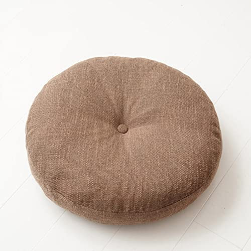 SUARIA Volltonfarben Leinen Aus Baumwolle Meditationskissen Rund Cord Sitzkissen Trösten Super Weich Bodenkissen Für Joga Wohnzimmer Balkon Dekoration-Braun 50cm(20inch)