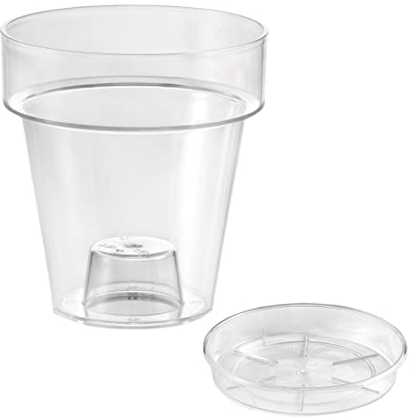 Vaso per Orchidee Trasparente in Plastica con Sottovaso incluso e Base Perforabile. 1 Und - 16cm ⌀