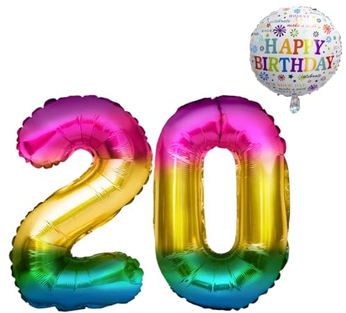Luftballon 20. Geburtstag • XXL Riesen Folienballon SET • 101CM + 45 CM Ballon + 5M Deko Band • Folienballon 20 • Helium geeignet • Wiederverwendbar • 20 Geburtstag Männer Frauen • 20 Geburtstag Deko