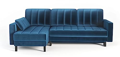 Siblo Ecksofa mit Schlaffunktion Tesoro Kollektion - Große Couch L Form 4 Personen - Schlafcouch mit Bettkassen - Klappsofa mit Bettkasten Sofa 4-Sitzer - 243x150x93 cm - Blau - Linke Ecke
