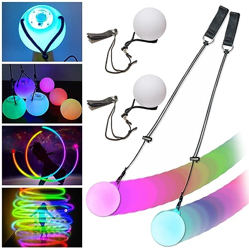 2 PCS LED Poi Balls, LED Boule Lumineuse, LED Boule Lumineuse, LED Poi Lumineux Boules - Balles de Jonglages, Poi Lumineux pour Danse,Spectacle Lumineux,Débutants et Professionnels,Outil de Sports