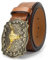 Eohak Western-Cowboy-Gürtel für Damen und Herren, mit Blumengravur, Gürtel mit Langhorn-Bull-Kopf-Gürtelschnalle, geeignet für Taille 73,7 cm - 94 cm, Braun, M