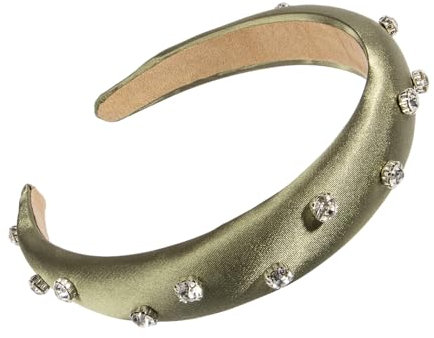 MEMOFYND 1 pièce bandeau diamant vert en tissu satiné strass, bandeau en plastique, adapté à la décoration des cheveux, unisexe (vert)