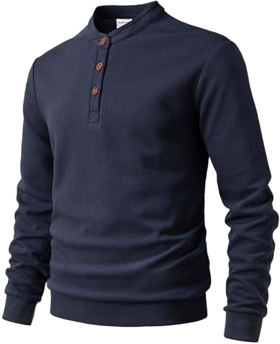 Harbrosrce Felpa Pile Uomo Maglione Micropile con Bottoni Fodera Henley Collare Maglione Polo Lunghe Sweatshirt Senza Cappuccio per Invernale Autunno