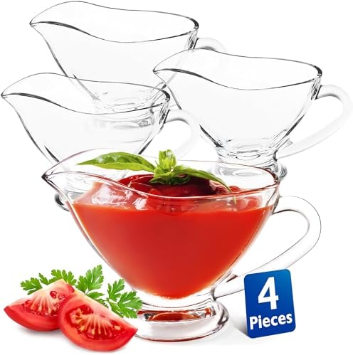 KONZEPT Saucière en verre, set de 4, 160 ml, Pot à sauce transparent avec anse, stable, Idéal pour vinaigrette, crème, sauce, huile d'olive