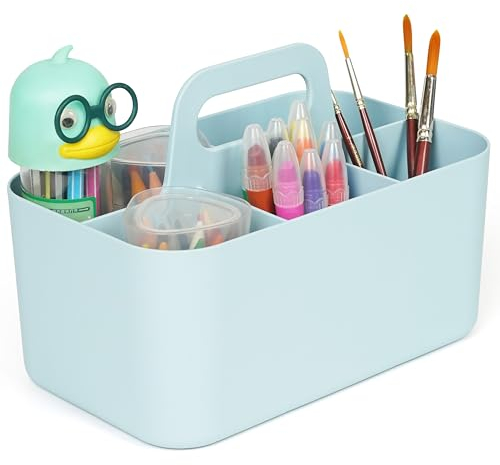 Belle Vous Plastic Desk Organiser Caddy with Handle - Stackable Storage Caddy with Adjustable Divider for Makeup, Cleaning Supplies, Art and Crafts