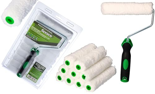 ToolSpace 10 x Rouleau de Peinture Lot - 15 cm Mini Rouleaux Microfibre - Manchon avec Poil Long - Patte Lapin avec Manche pour Peindre Rénovation Lasure Application - Intérieur Décoration Murale