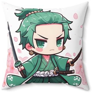 CRAFT MANIACS ONE Piece Zoro Cutest Cartoon Caricature 16 * 16 Pillow with Cover | UBER Cool Merch for ONE Piece Anime Lovers