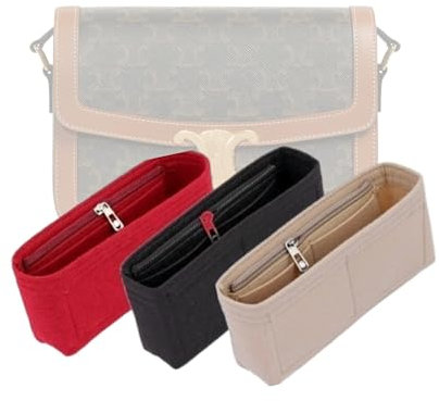 LinerLink Taschen-Organizer für Celine Classique Triomph-Tasche (22 x 15,5 x 6 cm (L x H x T), handgefertigter Tascheneinsatz, 2 mm Filztascheneinsatz, Damen-Handtaschenformer (schwarz, Stil B: