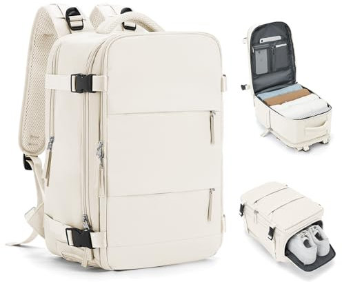 HPLQQ Zaino Ryanair 40x20x25 Zaino da Viaggio Aereo Bagaglio a Mano 20L Borsa da Cabina per Uomo e Donna Lavoro e Scuola Trekking Casual Daypack Impermeabile per laptop 14,B7-beige