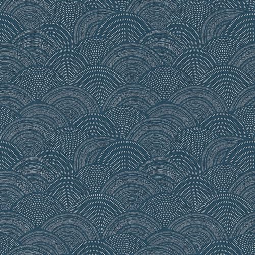 Rasch Tapete 581409 - Blaue Vliestapete mit grafischem Motiv mit Punkten, Strichen und Bögen - 10,05m x 0,53m