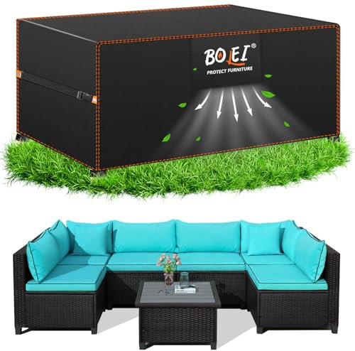 BOLEi Abdeckung Gartenmöbel Winterfest | Abdeckplane mit Belüftungsöffnungen | 420D Oxford-Stoff Schutzhülle Wasserdicht Regenfest, Winddicht |Schutzhülle für Rattanmöbel Balkonmöbel 180×120×74cm