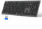 TECKNET Wireless Keyboard, Rechargeable 2.4GHz USB Bluetooth Keyboard for 4 Multi Devices, Ultra Slim Full Size UK Layout Keyboards for Computer, Laptop, Tablet, Desktop, Phone (Grey Black)