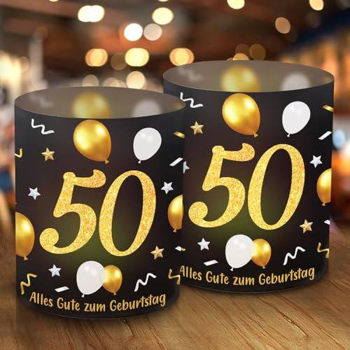 12 Windlicht Tischdeko 50 Geburtstag, Tischdekoration 50. Geburtstag, 50 Geburtstag Deko Schwarz Gold, Schön DASS Du Da Bist, Geeignet für Teelichter oder Kerzen, Happy Birthday Tischdeko