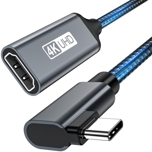 YUETUOL Adaptateur USB C vers HDMI, Adaptateur HDMI Type C 4K 90 Degrés, (Compatible avec Thunderbolt 3 ) pour MacBook Pro/Air, Pixelbook, IPad Pro,Surface Pro,Galaxy S10 S9+