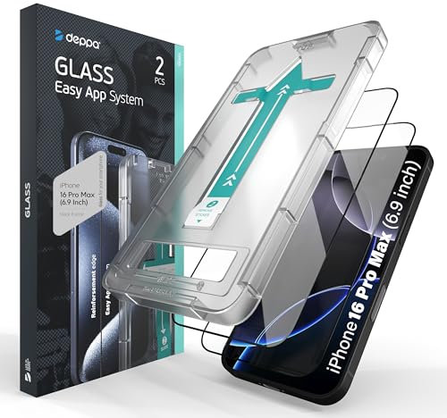 Deppa |2 Stück| für Phone 16 Pro Max (6.9') Schutzfolie mit Schablone | 9H Stoßfest | Vollständige Abdeckung | Blasenfreie, einfache Installation| Ultra-Klar