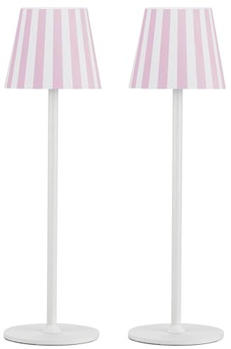 2 Stück LED Dimmbare Akku Tischlampe Kabellose, Wiederaufladbar Warme Lichtfarbe 3000K Tischleuchte Für Innen und Aussen mit USB-C, Aluminium, IP54 Wasserdichte, Schwarz (pink white)