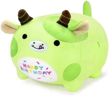 Yeqivo Geburtstagskuh, Plüschkissen, Stofftier, Grün, Geburtstag, Cartton, Kuh, Plüsch, Stofftiere, weiches Tier-Plüschkissen für Kinder (Kuh, 40 cm)