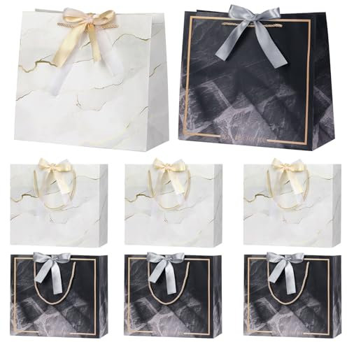 NAHRMY 8 Stück Geschenktüten, 30x27x12 cm Papiertüten Geschenktaschen Partytüten mit Schleifenbändern für Geburtstag Hochzeit Feier Weihnachten Party