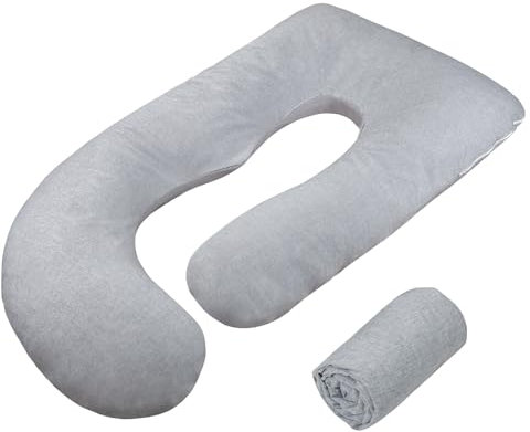Schwangerschaftskissenbezug, J-Form (nur Kissenbezug), superweicher Kissenbezug, Ersatzbezug für Schwangerschaftskissen, mit großem Reißverschluss, passend für 140 cm Schwangerschaftskissen, Grau