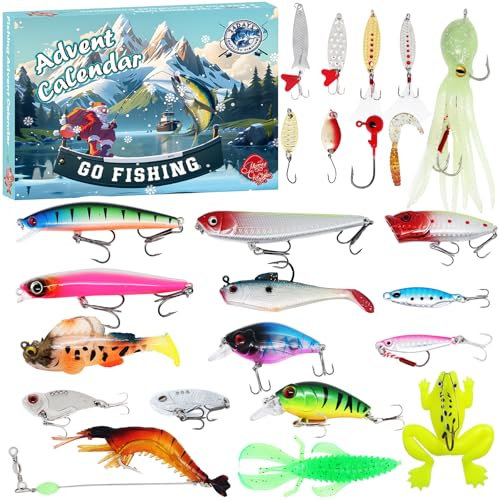 Adventskalender Angel Männer Weihnachtskalender - 24 Angeln Köder Set für Fischer Erwachsene Teenager Jungen - Advent Calendar 2025 Fishing Lure