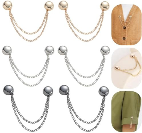 UYVPAER 6 Stück Multifunktionale Magnetische Kleidungsklammern | Leistungsstarke Hijab-Magnete Mit Kette | Abnehmbare Magnetische Pins, Clips Kleidung Accessoires Damen Kleidung Hijab Pins Dek