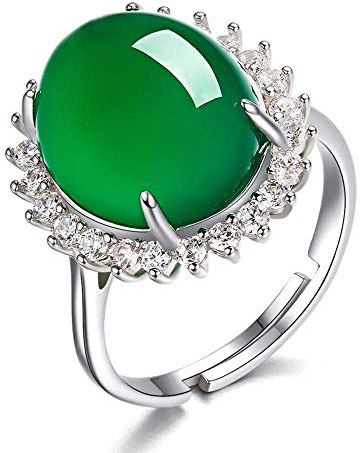 CWLPSL 925 Sterling Silber Grüner Achat Kristall Ring Smaragd Vintage Eingelegte Öffnung Verstellbarer Damenring Hochzeit Verlobungsschmuck