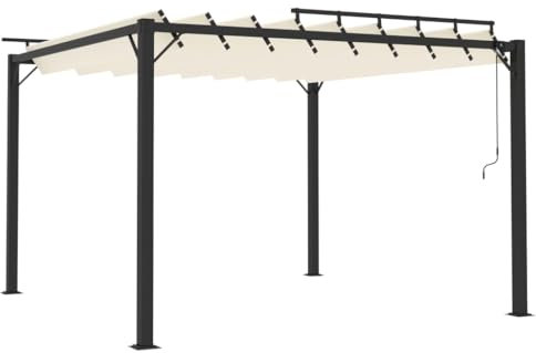 TJROO Gartenpavillon mit Lamellen aus Stoff und Aluminium, 3 x 3 x 2,25 m, cremefarben, Gartenzelt für Pool, Pergolen, für Hof, wasserabweisend, Terrassenpavillon