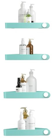 Sotfamily Duschablage ohne Bohren Ecke, 4 Stück Duschregal Badregal ohne Bohren mit Klebepad, Rostfreier Kunststoff Shampoo Halterung für Dusche für Badezimmer, Türkis
